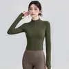 Top de yoga para mujer con media cremallera, cuello alto y manga larga, transpirable, adecuado para correr, fitness, entrenamiento al aire libre y yoga; al por mayor