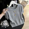 Camiseta de Punto Juvenil con Cuello Redondo, Estampado de Letras, Hombro Normal, Manga Corta para Mujer 2026 Primavera/Verano Nueva Ajustada Versátil de Moda