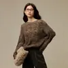Suéter de fio mesclado 100% lã suéter de fleece escovado suéter de tricô vazado com lantejoulas nova blusa solta feminina para o início do outono