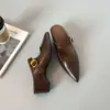 Versão em Couro Macio~Aumento de Altura de ~5cm, Sandálias Mule Slip-On Sem Salto para Mulheres, Uso Externo de Verão, Bico Quadrado, Tira Única, Bico Fechado, Estilo Meio Mule
