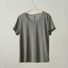 Top de Manga Corta con Cuello Redondo y Dobladillo Estrecho de Lana Lyocell para Mujer Camiseta Fina de Color Liso Elástica Ajustada Ropa de Verano para Mujer