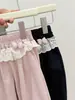 Calça Casual Nova Estilo para Meninas com Laço e Renda de Primavera, Moda Coreana Tendência Calça Longa para Bebês Meninas, Roupas Infantis Tendência