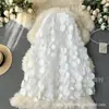 Falda de Malla de Longitud Media para Mujer con Forro, Parche Decorativo Tridimensional Popular para Primavera y Verano, Empalme Transfronterizo