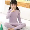 Ropa interior térmica de lana para niños, Tops y pantalones térmicos de seda para niños, Pijamas de cuello redondo para niños, Camisetas de capa base de algodón para niñas