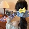 Vintage xadrez azul laço amarelo 2025 novo intestino grosso faixa de cabelo placa anel de cabelo babado cocar estilo estrangeiro corda de cabelo
