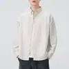 Roupas Masculinas Fengshe / Nova Camisa Masculina Retrô Japonesa para Primavera e Outono, Camisa Casual Solta de Cor Sólida Estilo Americano