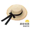 Sombrero de Paja Plano con Borde de Lazo para Mujer, Verano, Playa, Vacaciones, Estilo Japonés, Hawaiano, Sombrero Tejido para Proteger del Sol