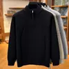 Suéter de malha com zíper e gola alta meia estação masculino de outono e inverno, malha jacquard retrô juvenil, suéter casual versátil de cor sólida