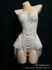 Estilo Europeo y Americano Cuello Halter Perlas Cintura Moldeadora Mono Vestido de Cumpleaños Lujo Ligero Bar Discoteca Atuendo de Cantante Femenina para Actuación