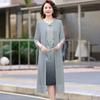 Roupas de Verão para Mãe Moda Vestido Feminino de Meia-idade Estilo Ocidental Falso Duas Peças Chiffon Meia-idade e Idoso Saia Longa