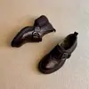 Zapatos Pequeños de Cuero Gruesos Versátiles Estilo Retro para Mujer Negros Punta Redonda Planos Estilo Británico Versión Mocasín para Viajar Cuero Suave Estilo Nuevo