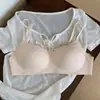 Sutiã de Renda Franzido Sem Costura Estilo Francês de Verão com Alças Finas, Sem Aro, Lindo Design nas Costas, Adequado para Seios Pequenos, Toque de Luxo, Sutiã Confortável