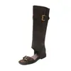 Diseño de nicho~Hebilla de cinturón estilo chica popular sandalias apiladas dulces y geniales con estilo moda de verano 2026 botas largas hasta la rodilla