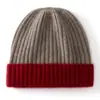 Gorro 100% cashmere puro, com blocos de cor em tricô canelado, chapéu de tricô versátil, quente e resistente ao frio, cobertura de cabeça casual, adequado para uso ao ar livre em clima frio.