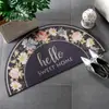 Felpudo de Entrada para Puerta con Flores Pintadas a Mano Estilo Americano Alfombra Semicircular de Celebridad de Internet Felpudo Espesado Antideslizante de PVC Felpudo de Piso Circular de Seda Floral