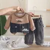 Conjunto de Ropa de Otoño para Niños 2026 Nuevo Sudadera de Mezclilla con Parches para Niños Conjunto Casual de Dos Piezas de Primavera y Otoño para Bebé