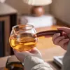 Copo de vidro com cabo de madeira, conjunto de chá kung fu, acessórios, dispensador de chá, espessado, resistente a altas temperaturas, alça lateral criativa, copo masculino