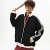 Sudadera estilo americano con bloques de color de tres rayas y cuello alto, unisex, colección de otoño, chaqueta deportiva de moda estilo universitario, corte holgado, prenda exterior versátil