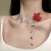 Collar con cuentas de arroz, cuentas de vidrio, flores rojas, cadena para el cuello, 2025, nuevo diseño dulce que combina con todo, collar de moda blanco para mujer