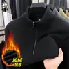 Sudadera de Forro Polar de Doble Cara de 600g con Cuello Alto y Media Cremallera, Parte Superior Gruesa Cálida de Forro Polar de Color Sólido para Hombre de Otoño e Invierno