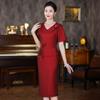 Vestido Cheongsam para banquete de boda de otoño e invierno para mamá color rojo vino Noble feliz vestido de brindis para suegra se puede usar en ocasiones normales