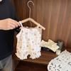 Conjunto de Ropa de Casa de Verano para Niñas Bebé a la Moda Bebé Lindo Encaje Dibujos Animados Floral Tirantes Shorts Pijamas