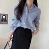 Camisa de Rayas Holgada de Botones Sencilla Chic Coreana para Mujer