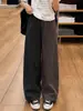 Pantalones cropped de trabajo estilo americano para mujer, verano, finos, de cintura alta, corte ajustado, petite, holgados, pierna recta, deportivos, pierna ancha