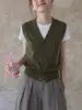 Chaleco de punto retro verde con cuello en V estilo francés, chaleco suéter corto para mujer para primavera y otoño, sin mangas, con un look sofisticado, perfecto para usar en capas.