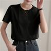 Nova Camiseta Branca Estilo Coreano para Mulheres Verão Algodão Puro Top de Ombro Direito Feminino Manga Curta Primavera e Outono Camisa Básica Solta