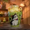 Vaso Cerâmico Jingdezhen Gato Seiko Gradiente Amarelo-Verde Binaural