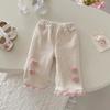 Pantalones de chenilla para niña, talla pequeña izquierda y pequeña derecha, pantalones casuales de invierno para niños con estampado de corazón elegante y forro polar, pantalones de ropa de invierno para bebé