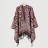 Xale de Tricô com Franjas Outono e Inverno, Cachecol Tecido Outono e Inverno, Manto Jacquard com Fenda, Xale Amazon