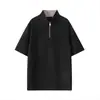Camiseta de Manga Corta con Cuello Alto a Cuadros de Peso Pesado con Media Cremallera para Hombre, Marca de Tendencia Primavera y Verano, Corte Holgado, Manga Corta para Exteriores, En Stock al por Mayor