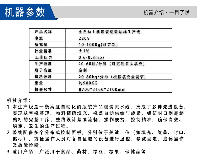 全自动颗粒灌装旋盖生产线