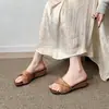 Sandalias de cuña de punta cuadrada estilo francés para mujer, calzado de verano para exteriores, nuevas sandalias tejidas versátiles de punta abierta 2026 para combinar con faldas