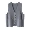 Outono e Inverno Novo Colete de Tricô de Caxemira com Decote V Estilo Chinês Feminino Look Solto Emagrecedor Versátil Colete Tricotado Colete Top