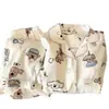 Pijama a rayas blanco lechoso con estampado de cachorro para mujer, algodón nube, corte holgado, talla grande, ribete azul, cuello de solapa, manga larga, pantalón largo, conjunto para el hogar