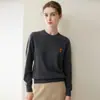 Suéter 100% Cashmere Outono/Inverno 2026 para Mulheres, Gola Meia Alta, Design Bordado de Caqui, Top Base de Tricô