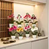Mini 3 orquídeas artificiales Phalaenopsis en macetas aterciopeladas, suministro de exportación directa, flores artificiales de tacto realista, bonsái, accesorios para fotografía