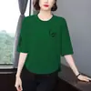 Comercio Exterior Transfronterizo~Camiseta de Manga Media Elegante de Gama Alta para Mujer, Ropa de Verano, Adelgazante, Cubre Vientre, Versátil, Casual que Reduce la Edad, Ropa para Mamá