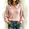 Nuevo suéter de punto con cuello de muñeca con volantes transfronterizo para mujer, jersey de manga larga tipo farol, top de estilo suave para otoño e invierno
