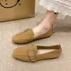 Zapatos planos cuadrados con hebilla para mujer de talla grande, nueva colección primavera/otoño 2026, mocasines casuales sin cordones de suela plana