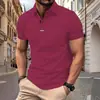 Nueva Camiseta de Verano para Hombre Moda Sencilla Versátil Camiseta de Manga Corta Color Sólido Cuello Solapa Manga Corta