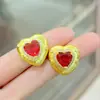 Aretes de anillo colgante de collar de joyería de traje de corazón de durazno cepillado estilo buqirati italiano europeo y americano Cristal Diamante Rojo Rosa