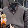 Nueva Camiseta de Invierno para Hombre Terciopelo Integrado Falso Dos Piezas Capa Base Cálida Plus Terciopelo Cuello de Camisa Engrosado Camisa Polo Hombre