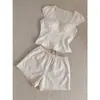 Pijama INS de Chica Dulce para Verano con Diseño de Encaje, Conjunto de Dos Piezas para Mujer de Manga Corta y Pantalón Corto, Estilo Casual, Color Sólido Simple