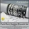 6 Peças de Pulseiras Largas de Couro Masculinas da Moda Europeia e Americana Mais Vendidas na Fronteira com Rebites de Caveira Únicos e Ousados, Pulseiras Punk de Rua