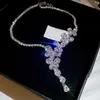 Conjunto de brincos e colar com franja em forma de gota d'água cravejado de diamantes, corrente para clavícula exagerada atmosférica europeia e americana, joias de luxo leve de alta qualidade, atacado
