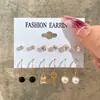 Brincos femininos europeus e americanos transfronteiriços novos com pérolas incrustadas, conjunto criativo de brincos dourados retrô franceses, conjunto de 6 peças